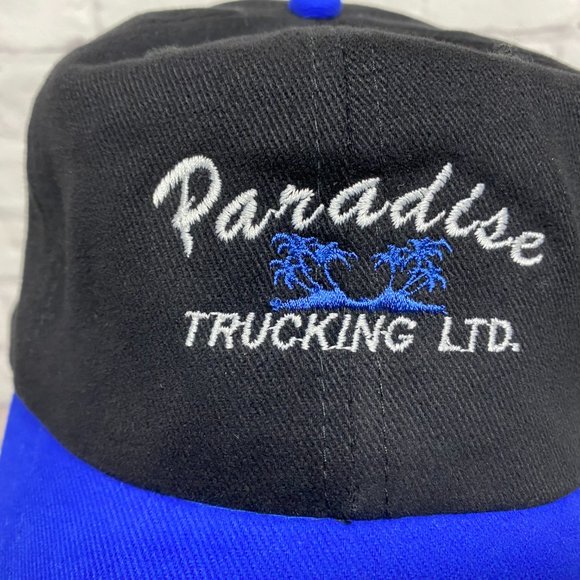 Vintage Hat Cap Strap Back Black Blue Paradise Trucking Embroidered Logo Truck - Picture 6 of 9